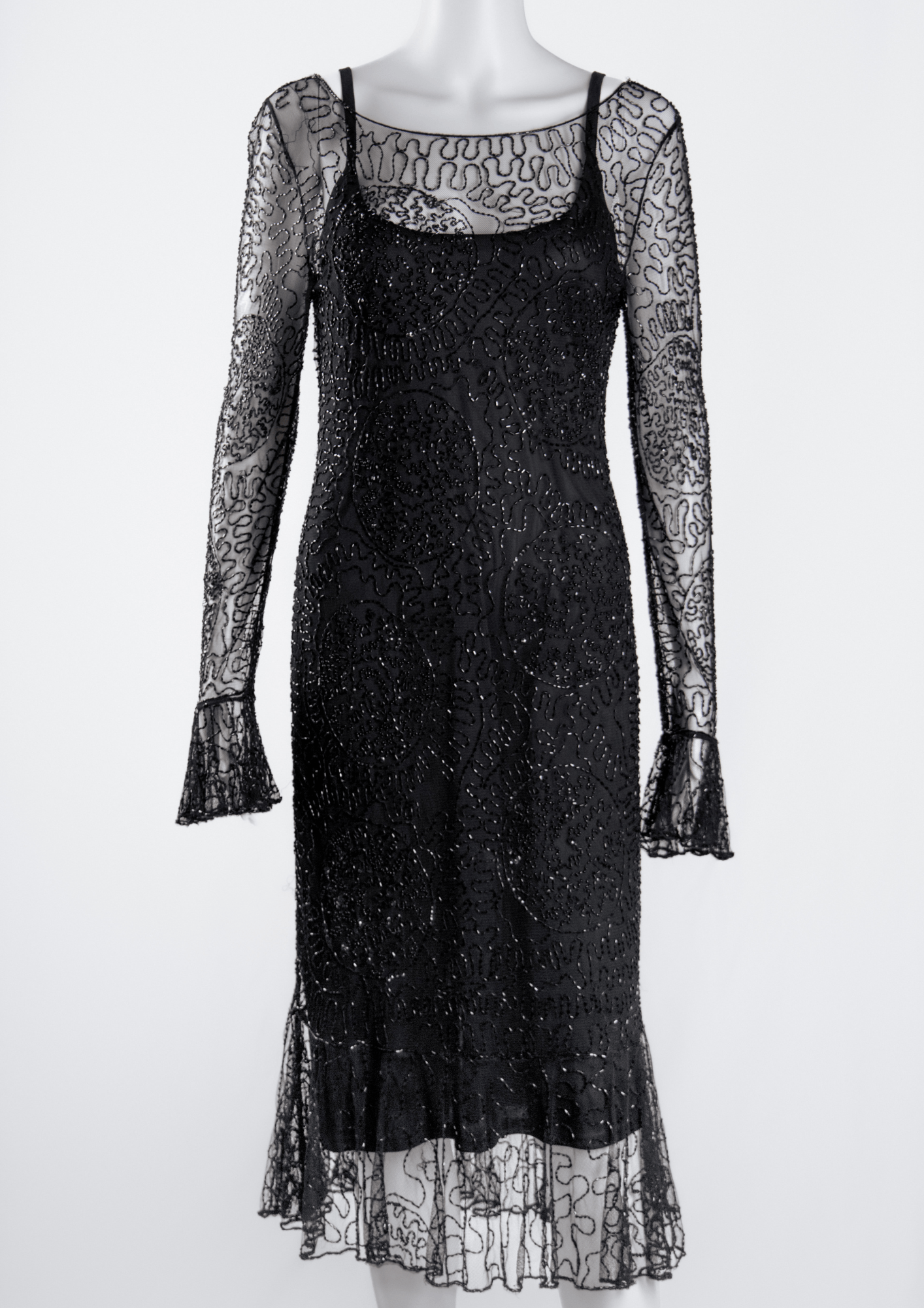 frank usher evening dress Frank Usher Chainmail Sequinned Vintage 80s Evening Party Maxi Dress Ballgown 8 10