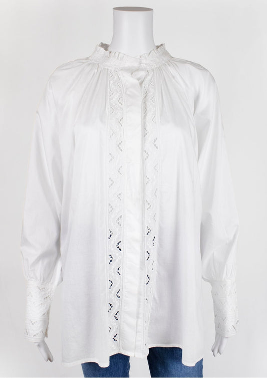 Charlie Joe Frilled Collar White Shirt - Reloved - Timeless Styles