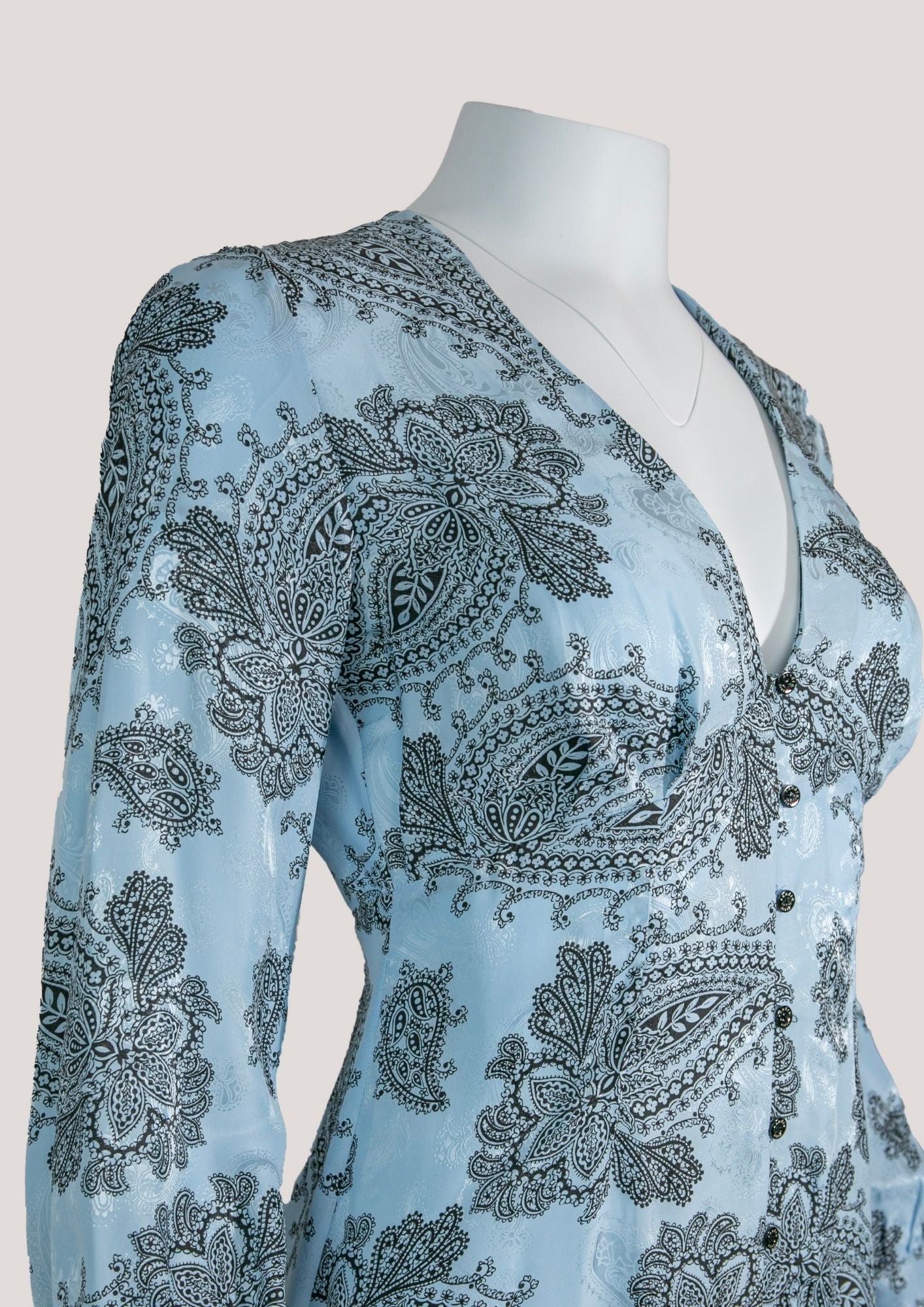 Sandro Paris Blue & Black Paisley Print Dress Reloved - Evening and Occasion Wear Sandro Paris Blue & Black Paisley Print Dress Reloved - Evening and Occasion Wear