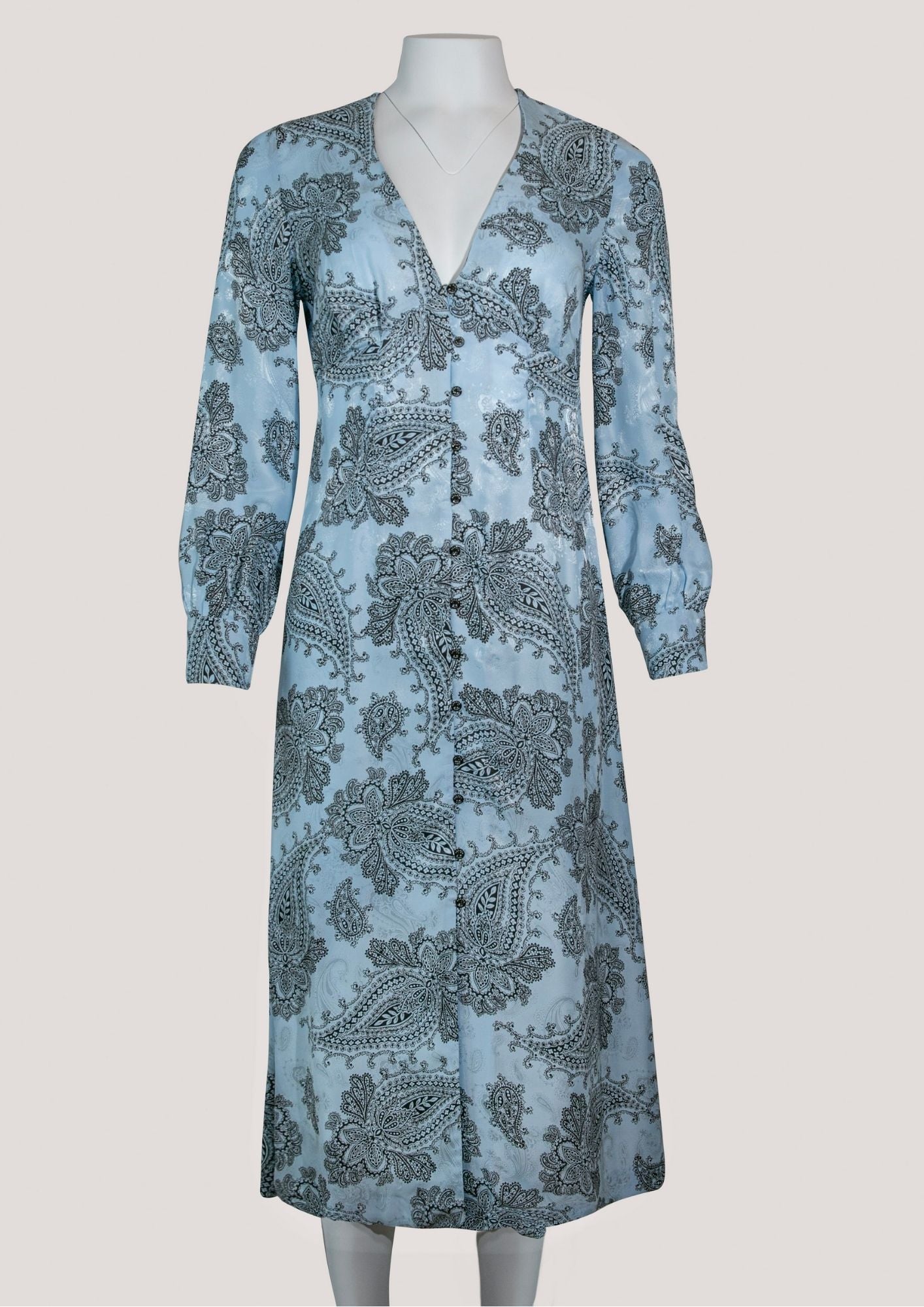 Sandro Paris Blue & Black Paisley Print Dress Reloved - Evening and Occasion Wear Sandro Paris Blue & Black Paisley Print Dress Reloved - Evening and Occasion Wear